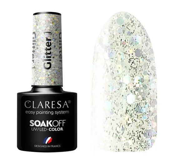 CLARESA SOAK OFF ГЕЛЬ-ЛАК GLITTER 1 5Г