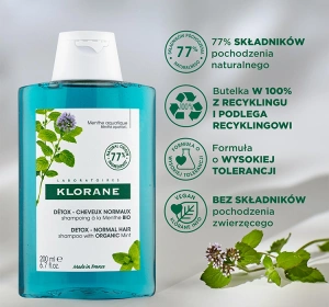 KLORANE DETOX ОЧИЩАЮЧИЙ ШАМПУНЬ З ОРГАНІЧНОЮ М'ЯТОЮ 200МЛ