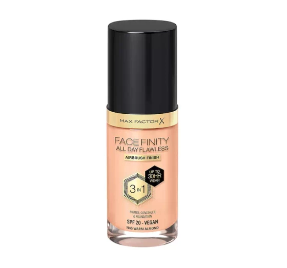 MAX FACTOR FACEFINITY ALL DAY FLAWLESS 3IN1 ВЕГАНСЬКИЙ ТОНАЛЬНИЙ ЗАСІБ N45 WARM ALMOND 30МЛ