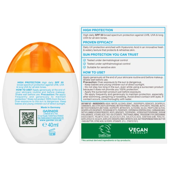 Garnier Ambre Solaire Super UV Refreshing Face Water Fluid SPF50 освежающий флюид для лица с высокой защитой 40 мл