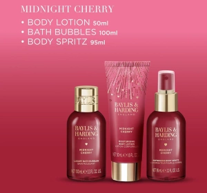 Baylis & Harding Midnight Cherry подарочный набор косметики: пена для ванны 100 мл + спрей для тела 95 мл + бальзам для тела 50 мл