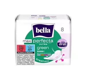 BELLA PERFECTA ULTRA MAXI GREEN ГІГІЄНІЧНІ ПРОКЛАДКИ З КРИЛЬЦЯМИ 8 ШТУК