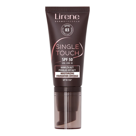 Натисніть на картинку, щоб її збільшити Lirene Single Touch зволожуючий тональний засіб з високим ступенем покриття SPF50 03 Beige 30 мл