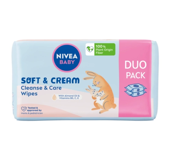 NIVEA BABY SOFT&CREAM ВОЛОГІ СЕРВЕТКИ БІОРОЗКЛАДНІ DUO PACK 2 x 57 ШТ