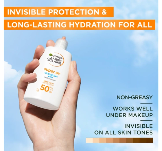 GARNIER AMBRE SOLAIRE ANTI-DARK SPOTS SUPER UV ФЛЮЇД ДЛЯ ОБЛИЧЧЯ ПРОТИ ЗНЕБАРВЛЕНЬ SPF50+ 40МЛ