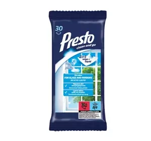 PRESTO ВЛАЖНЫЕ САЛФЕТКИ ДЛЯ ОКОН И ЗЕРКАЛ 30 ШТ