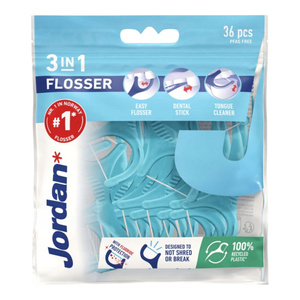 JORDAN 3IN1 FLOSSER ЗУБОЧИСТКИ С НИТЬЮ И СКРЕБКОМ