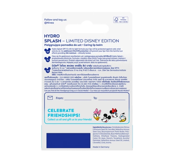NIVEA DISNEY MICKEY AND FRIENDS ГІГІЄНІЧНА ПОМАДА ДЛЯ ГУБ HYDRO SPLASH