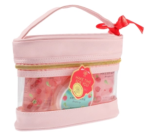 Aurora Fruit Love Raspberry подарунковий набір: гель для душу 200 мл + бальзам для тіла 50 мл + піна для ванни 200 мл + губка