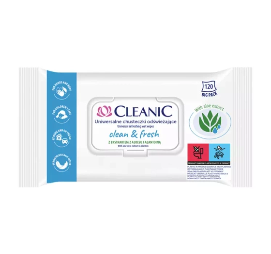 CLEANIC CLEAN & FRESH УНИВЕРСАЛЬНЫЕ ОСВЕЖАЮЩИЕ САЛФЕТКИ 120 ШТУК