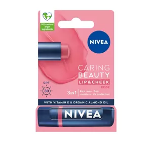 NIVEA CARING BEAUTY ГИГИЕНИЧЕСКАЯ ПОМАДА ДЛЯ ГУБ И ЩЕК 3В1 ROSE 4,8Г