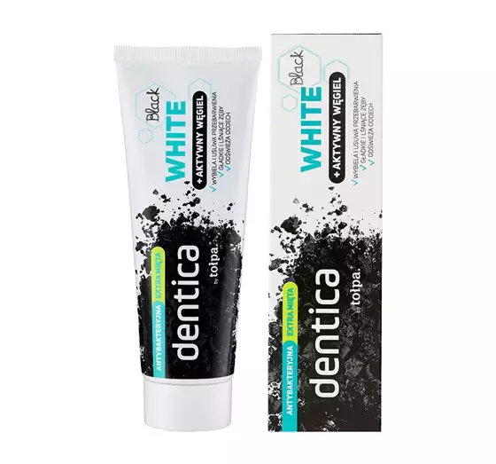 DENTICA BLACK WHITE ОТБЕЛИВАЮЩАЯ ПАСТА ДЛЯ ЗУБОВ С АКТИВИРОВАННЫМ УГЛЕМ 75МЛ