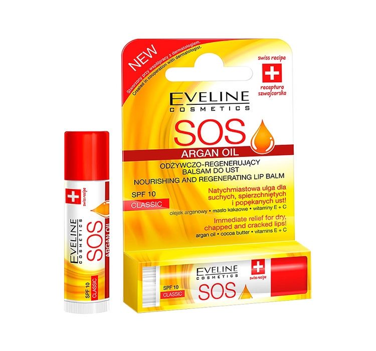 EVELINE SOS ARGAN OIL ПИТАТЕЛЬНЫЙ ВОССТАНАВЛИВАЮЩИЙ БАЛЬЗАМ ДЛЯ ГУБ SPF10 CLASSIC