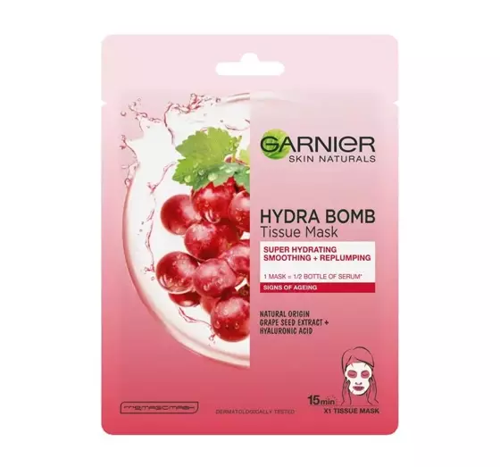 GARNIER HYDRA BOMB ИНТЕНСИВНО УВЛАЖНЯЮЩАЯ ТКАНЕВАЯ МАСКА С ЭКСТРАКТОМ ВИНОГРАДНЫХ КОСТОЧЕК 28Г