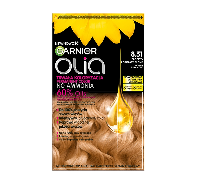 GARNIER OLIA СТОЙКАЯ КРАСКА ДЛЯ ВОЛОС БЕЗ АММИАКА 8.31 ЗОЛОТИСТЫЙ ПЕПЕЛЬНЫЙ БЛОНД