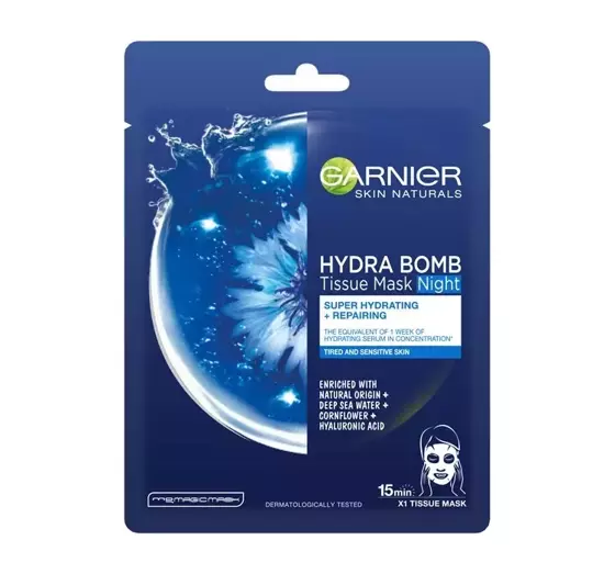 GARNIER SKIN NATURALS HYDRA BOMB TISSUE MASK NIGHT УВЛАЖНЯЮЩАЯ ТКАНЕВАЯ МАСКА С МОРСКОЙ ВОДОЙ 28Г