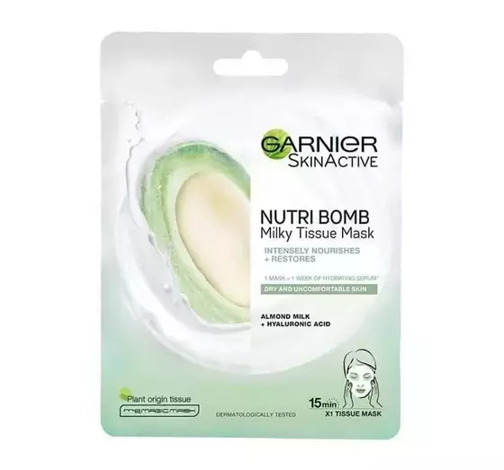 GARNIER SKIN NATURALS NUTRI BOMB ИНТЕНСИВНАЯ ПИТАТЕЛЬНАЯ ТКАНЕВАЯ МАСКА С МИНДАЛЬНЫМ МОЛОКОМ 28Г