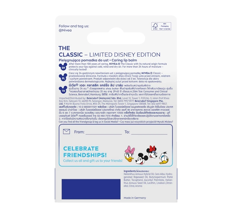 NIVEA DISNEY MICKEY AND FRIENDS ГИГИЕНИЧЕСКАЯ ПОМАДА ДЛЯ ГУБ THE CLASSIC 4,8Г