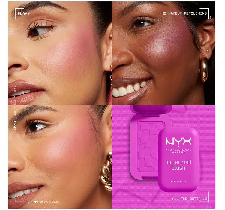 NYX PROFESSIONAL MAKEUP BUTTERMELT КОМПАКТНЫЕ РУМЯНА ДЛЯ ЩЕК 12 ALL THE BUTTA 5Г 