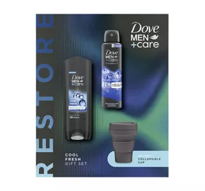 DOVE MEN+ CARE RESTORE COOL FRESH НАБІР КОСМЕТИКИ ГЕЛЬ ДЛЯ ДУШУ + АНТИПЕРСПІРАНТ + СКЛАДНА СКЛЯНКА