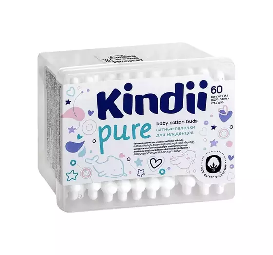 CLEANIC KINDII PURE ГІГІЄНІЧНІ ПАЛИЧКИ ДЛЯ НЕМОВЛЯТ І ДІТЕЙ 60 ШТУК