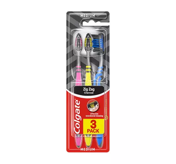 COLGATE ZIG ZAG CHARCOAL ЗУБНА ЩІТКА MEDIUM 3ШТ