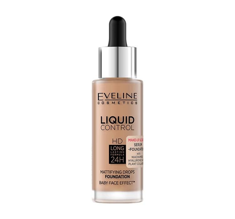 EVELINE LIQUID CONTROL HD МАТУЮЧИЙ ТОНАЛЬНИЙ КРЕМ З НІАЦИНАМІДОМ 060 SUNNY BEIGE 32МЛ