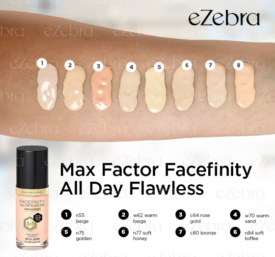 MAX FACTOR FACEFINITY ALL DAY FLAWLESS 3IN1 ВЕГАНСЬКИЙ ТОНАЛЬНИЙ ЗАСІБ W62 WARM BEIGE 30МЛ