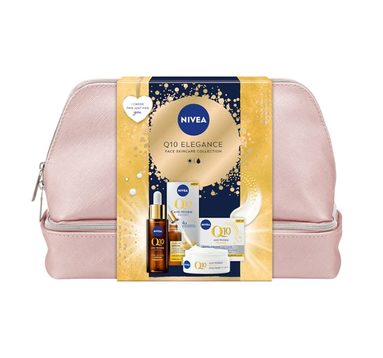 Nivea Q10 Elegance набір косметики для догляду за обличчям денний крем SPF15 + сироватка + косметичка