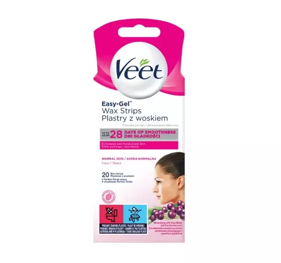 VEET EASY-GEL ПЛАСТИРІ З ВОСКОМ ДЛЯ ДЕПІЛЯЦІЇ ОБЛИЧЧЯ НОРМАЛЬНА ШКІРА 20 ШТ