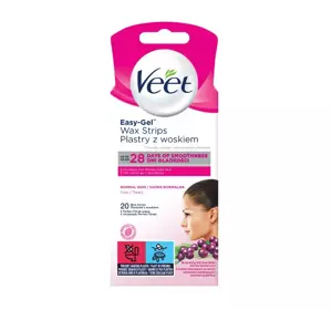 VEET EASY-GEL ПЛАСТИРІ З ВОСКОМ ДЛЯ ДЕПІЛЯЦІЇ ОБЛИЧЧЯ НОРМАЛЬНА ШКІРА 20 ШТ